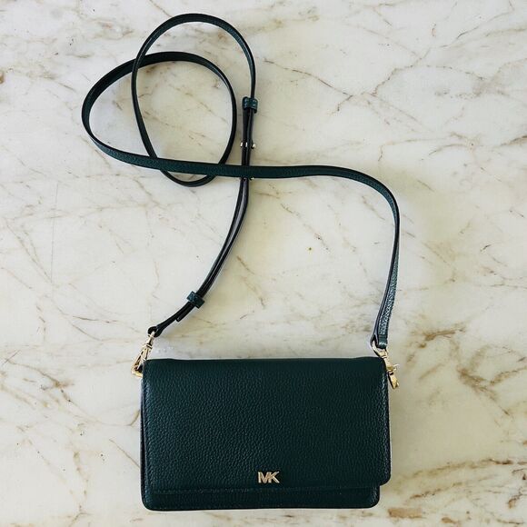 MICHAEL KORS Mott Dark Atlantic Green Leather Phone Crossbody Bag - Picture 1 of 10